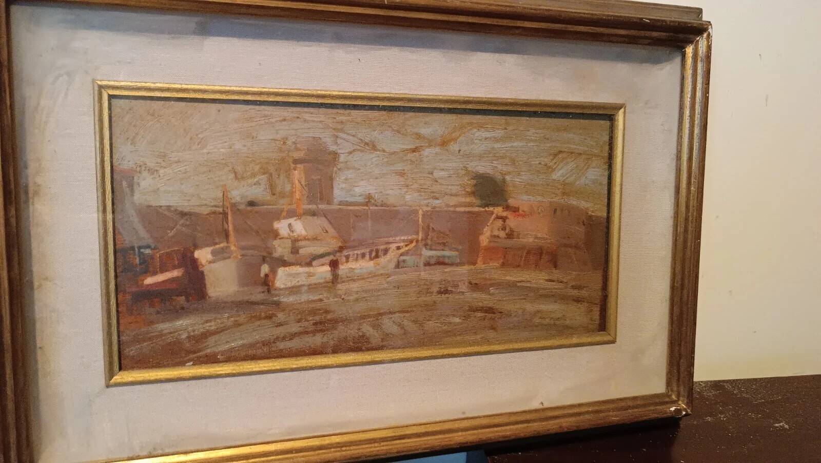 oil painting on panel signed and dated - seascape - harbor