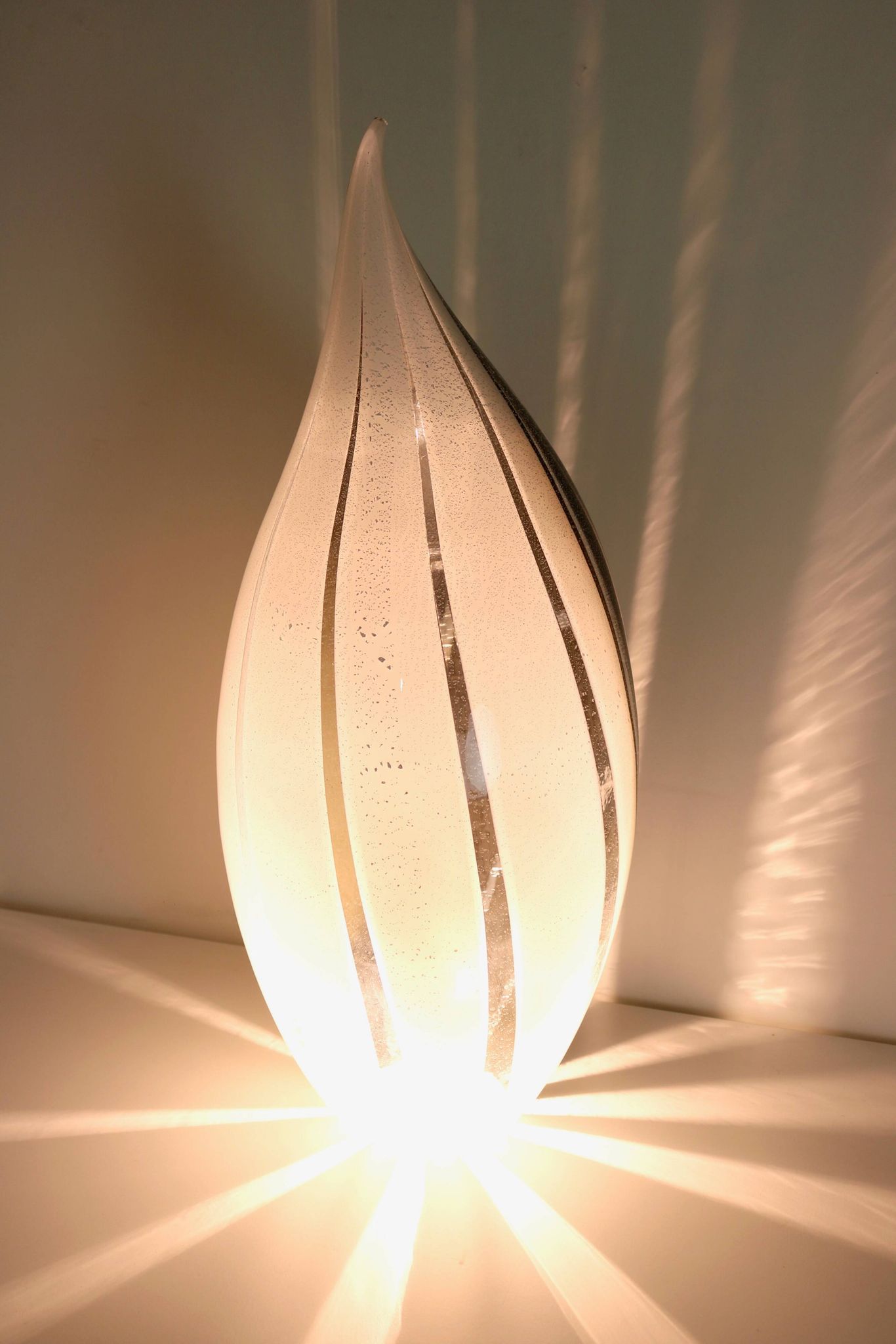 Black and White Penguin Murano Glass Table Lamp with Silver Flakes, Italy