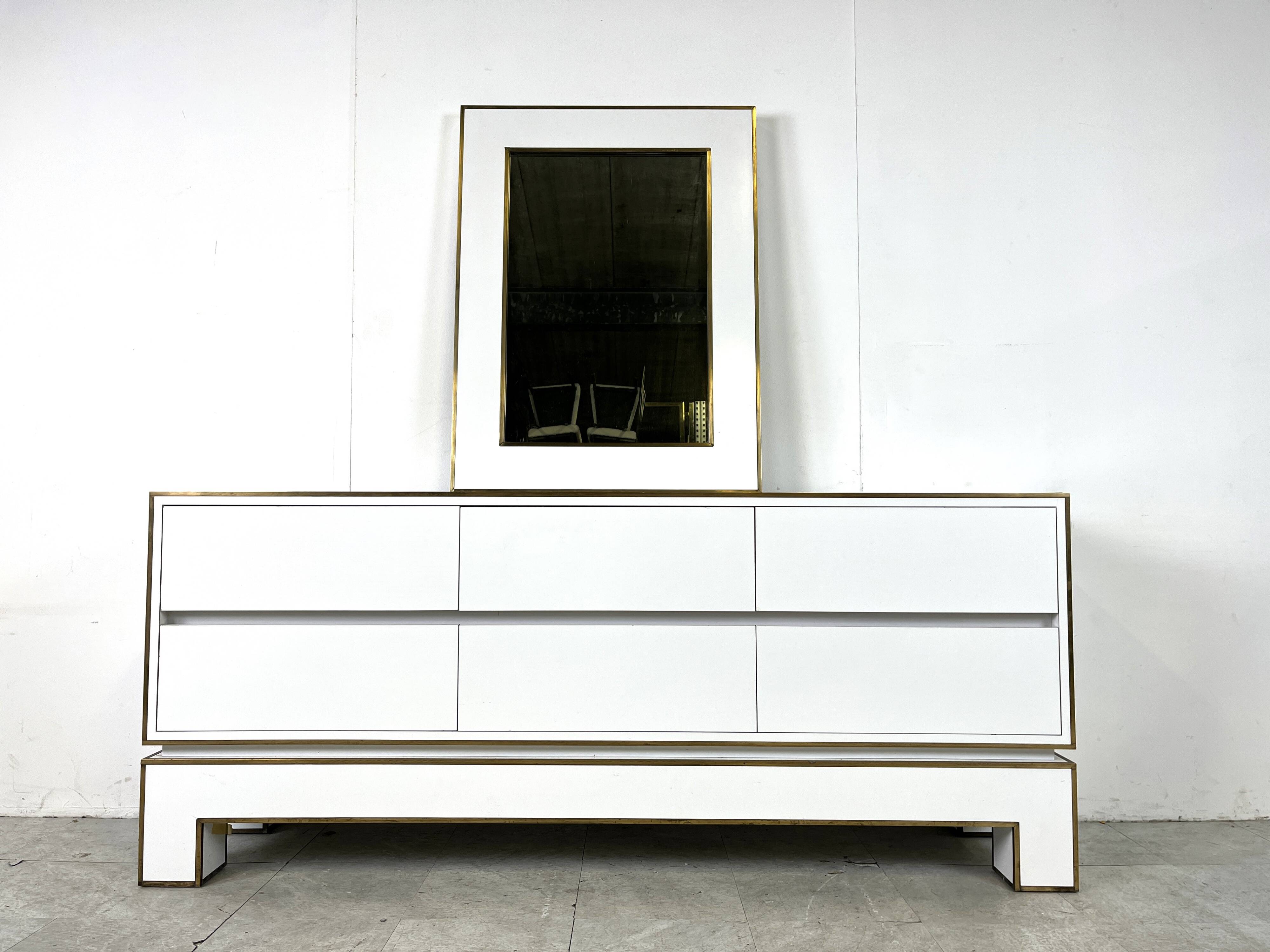 White lacquered credenza by Alain Delon with mirror, 1970s