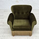 1970s, Danish lounge chair, low, furniture velour, ash wood legs.