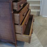 Vintage dressing table/chest - woven rattan - 5 drawers - mirror - 1960s/70s