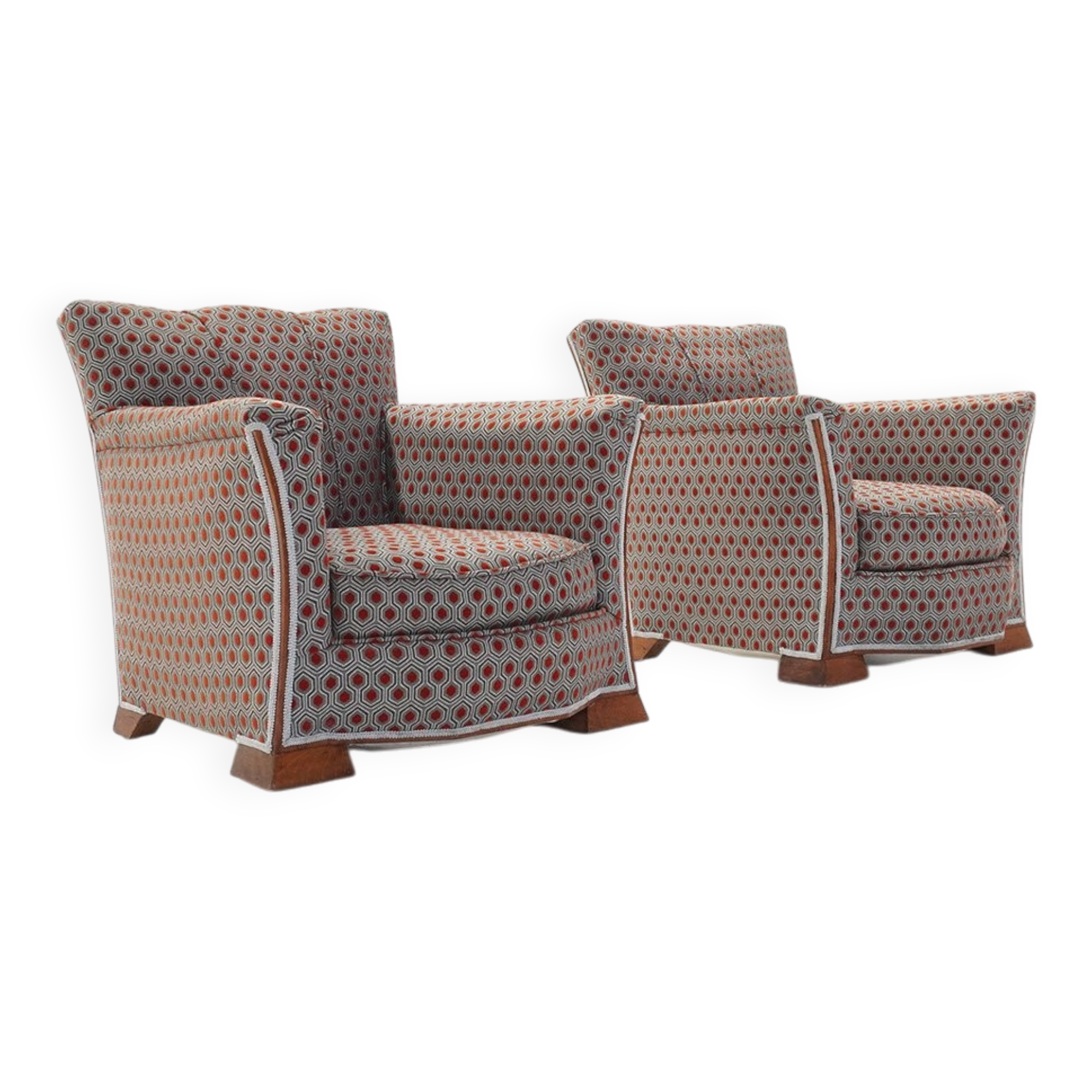 French Art Deco Lounge Chairs, 1920s, Set of 2