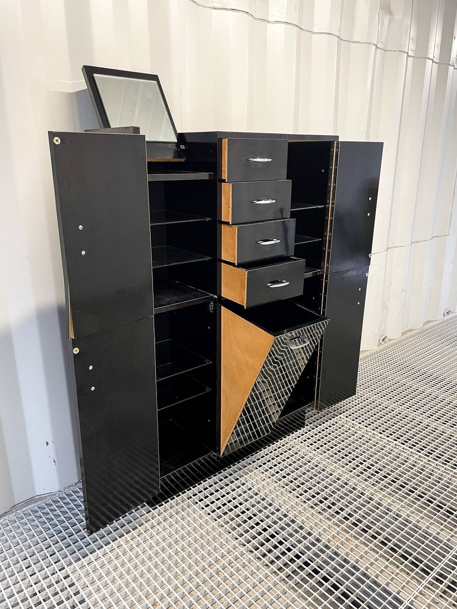 Vintage black Formica cabinet from the 60s