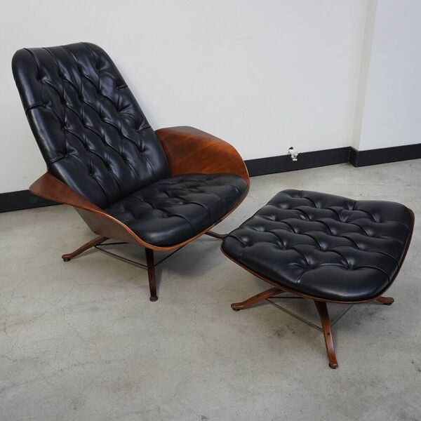 George Mulhauser Monsieur Chaise avec Ottoman pour Plycraft, États-Unis, années 1960.