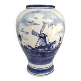Vase Delfts Blue FG paysage hollandais d'un côté et décor floral de l'autre