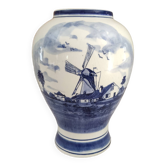 Vase Delfts Blue FG paysage hollandais d'un côté et décor floral de l'autre