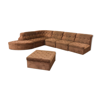 Vintage brown velvet elemental sofa by Laauser