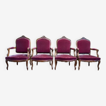 4 Louis XV style armchairs in rosewood