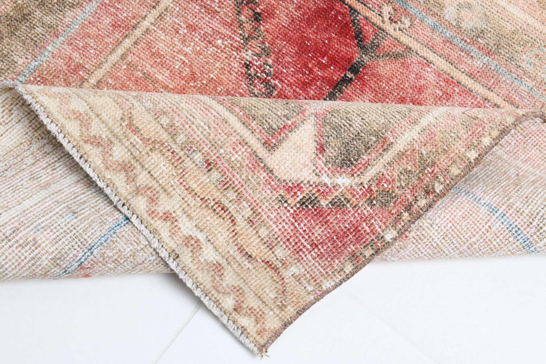 Brown red turkish runner rug, 90x336 cm