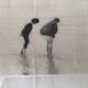 Black and white photo on fabric, framed