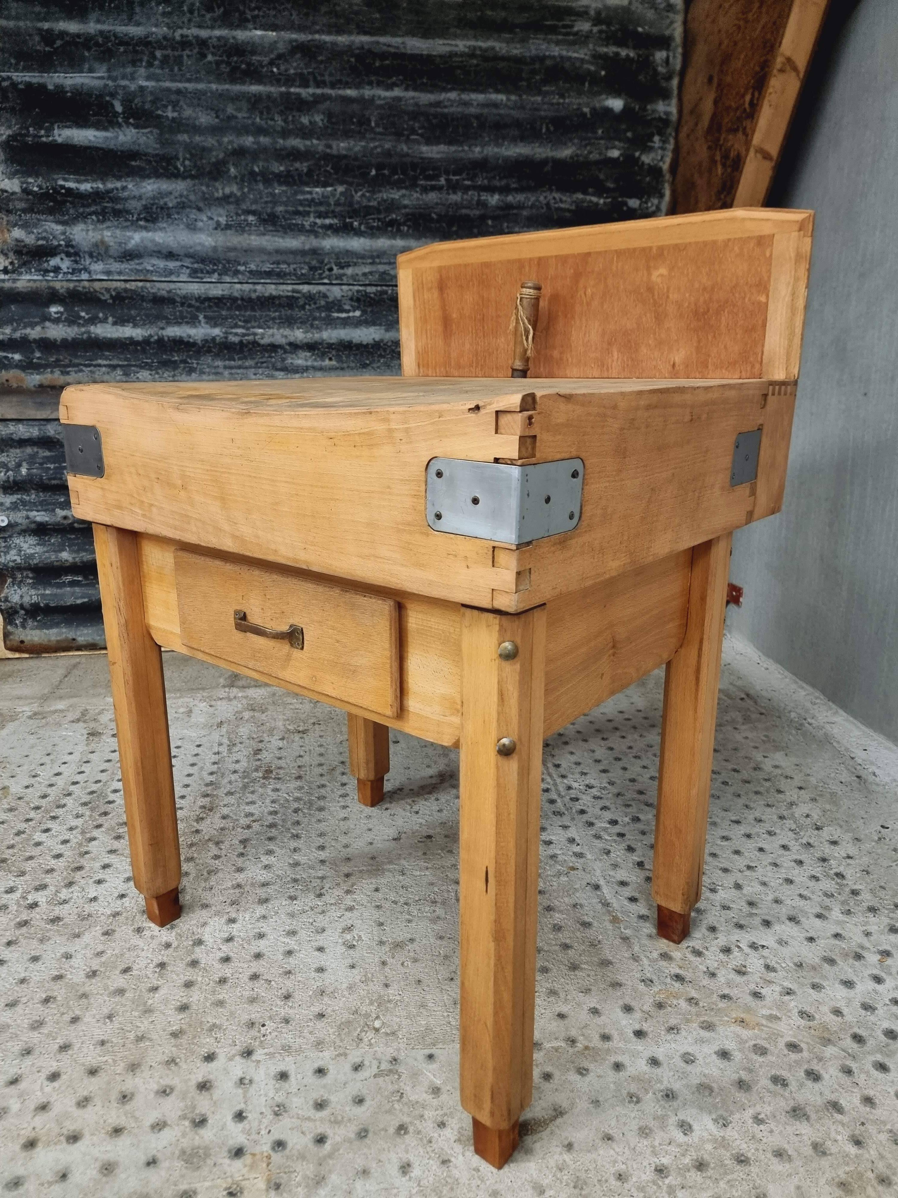 Vintage block butcher table beech kitchen island 74 x 81 cm