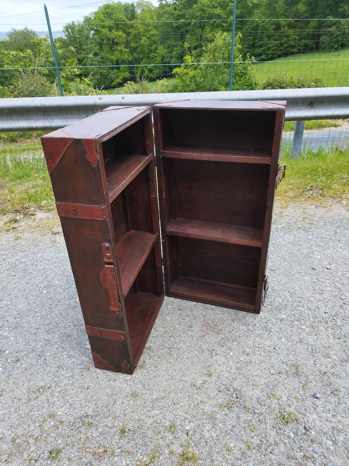 Furniture trunk wood coffee table shelves library suitcase