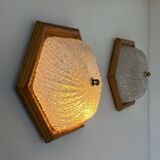 Pair of vintage wall lights, pine and Murano glass, Italy 1980