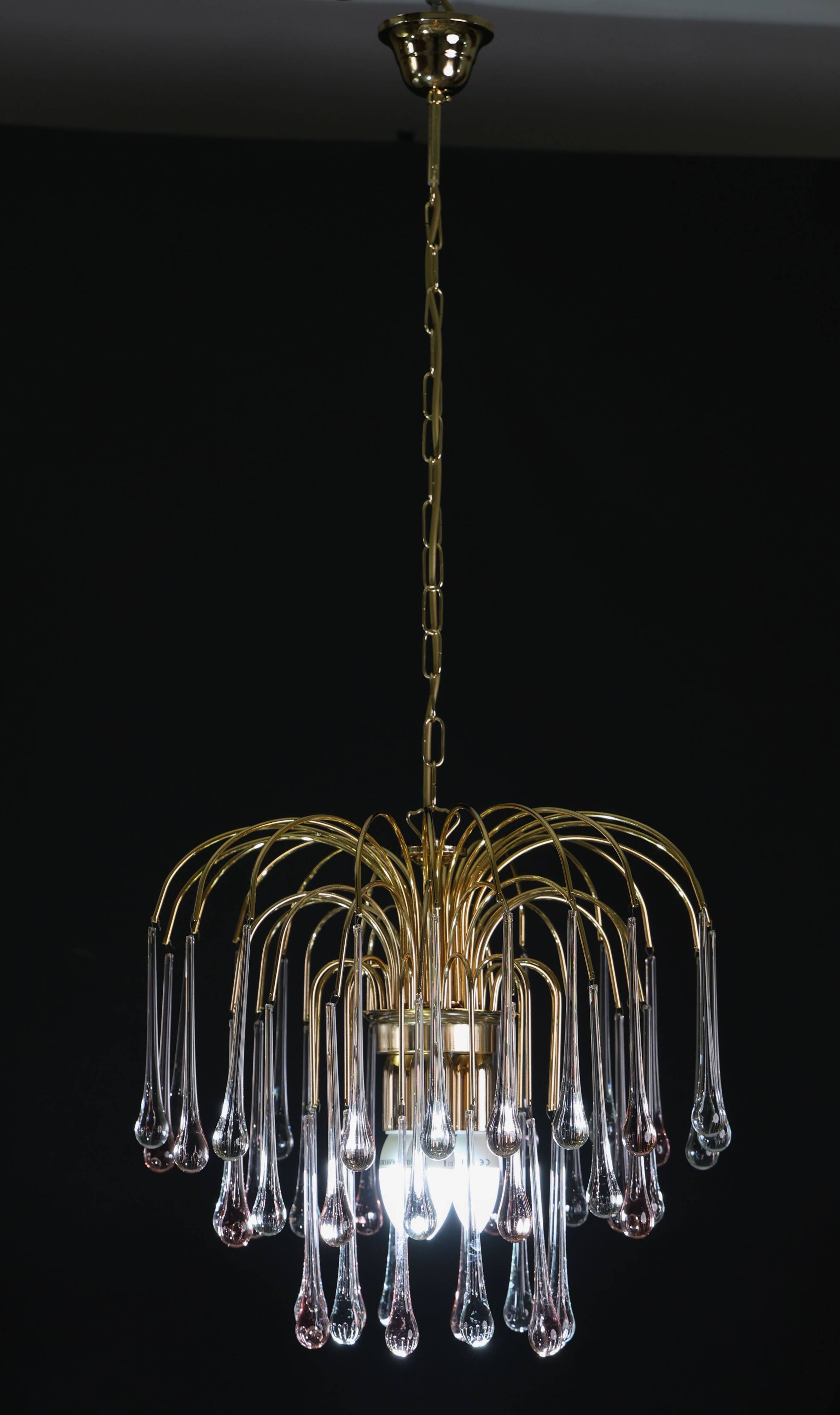 Lady Grace, Chandelier with Pink and Transparent Pendants, Murano Glass, 19