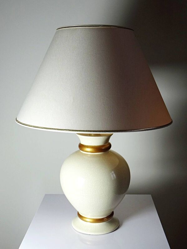 Lampe vintage faïence craquelée blanc crème Le Dauphin années 60-70 Panama