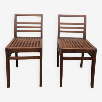 Pair of Slatted Chairs 103 Rene Gabriel Circa 1940