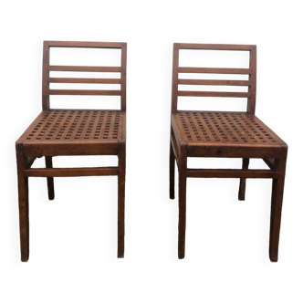 Pair of Slatted Chairs 103 Rene Gabriel Circa 1940