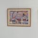 Pair of large Richard Hall geometric abstract mixed media lithographs with gold