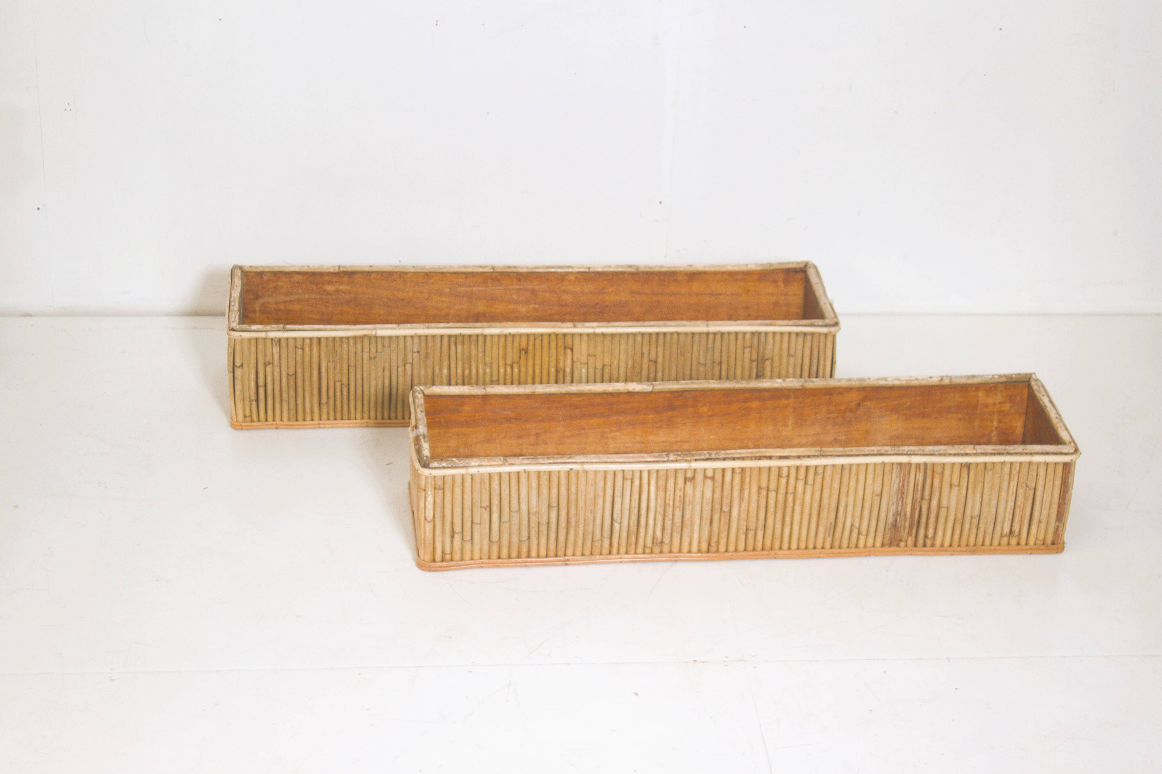 Pair of large vintage bamboo planters