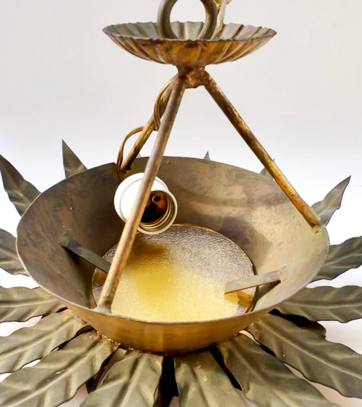 Plafonnier vintage « Sunburst » en métal doré