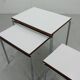 White Nesting Table Set with chrome frame and wood detail, 1970s
