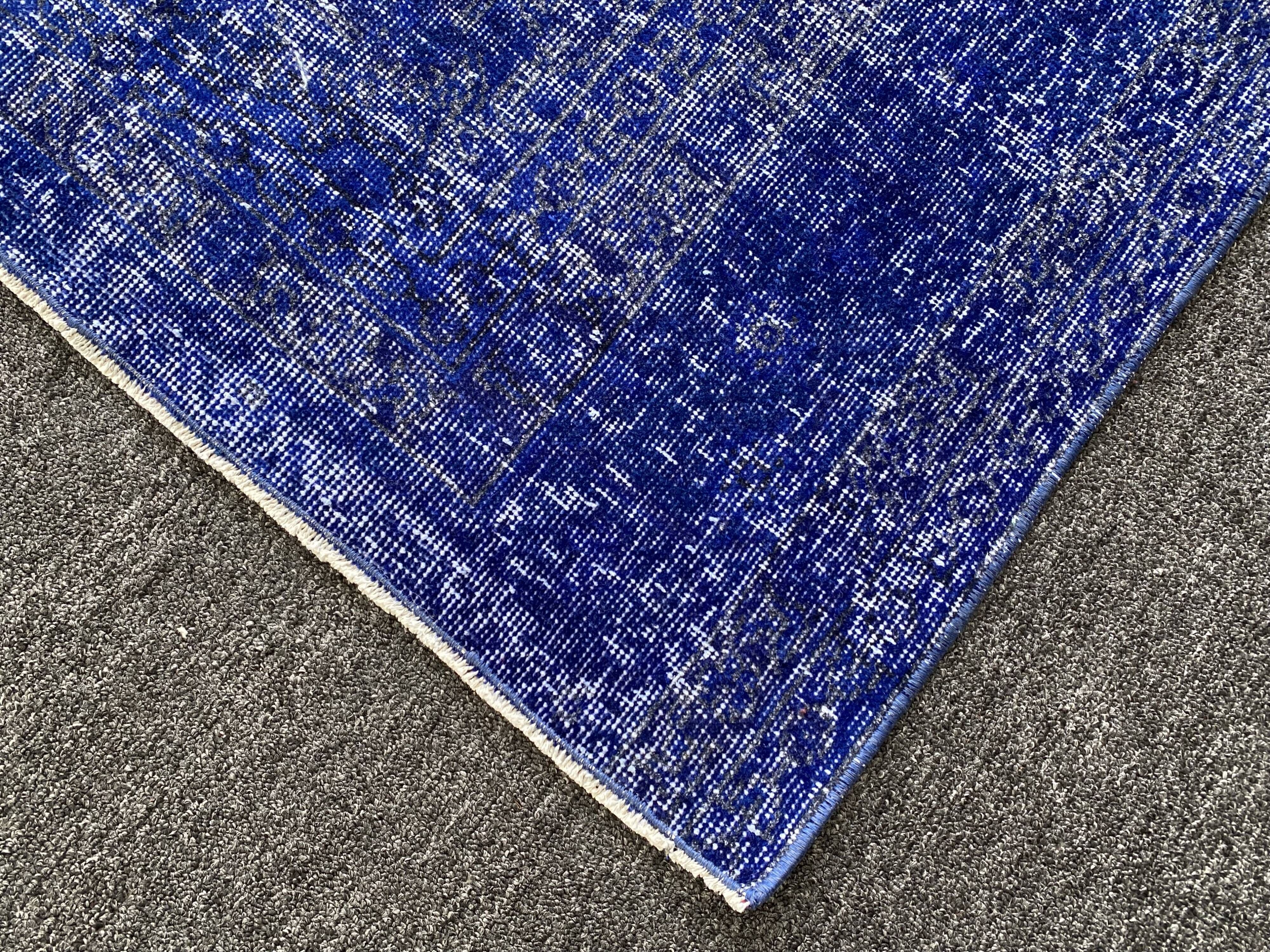 Oushak Rug Navy 7x10 Turkish Rug -Overdyed Rug Cobalt, Rug Living Room