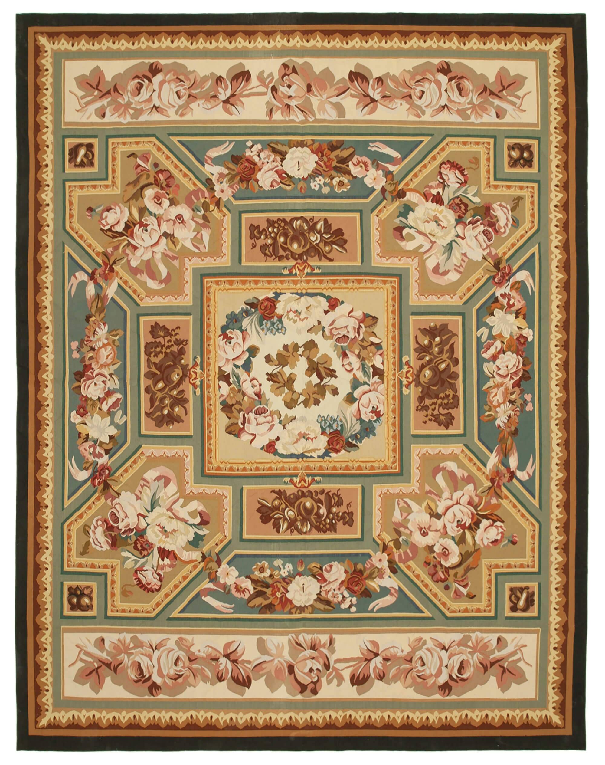 Handmade European Vintage Aubusson Kilim 281 cm x 364 cm
