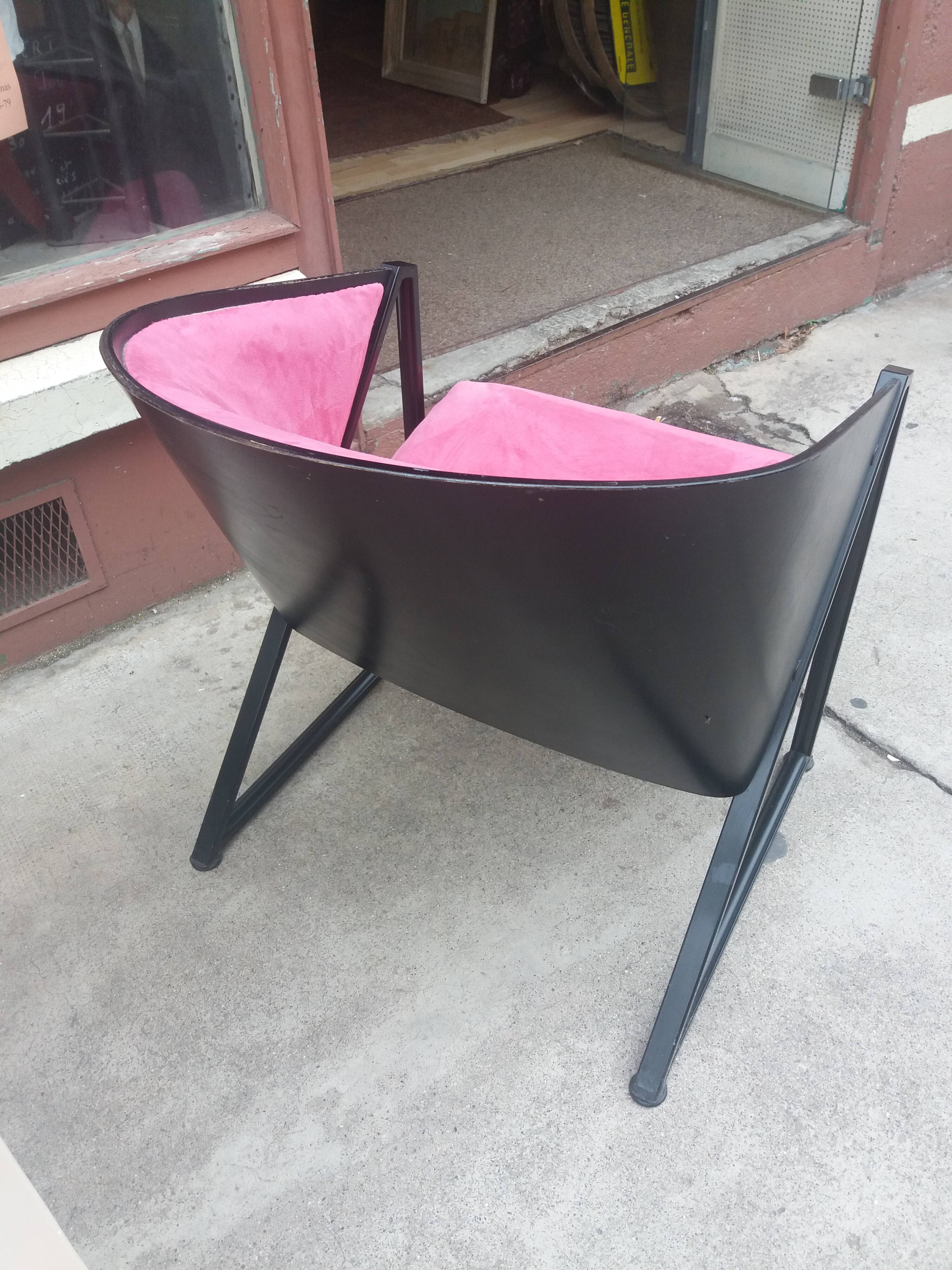Fauteuil en acier et coque bois post formée vers 1980
