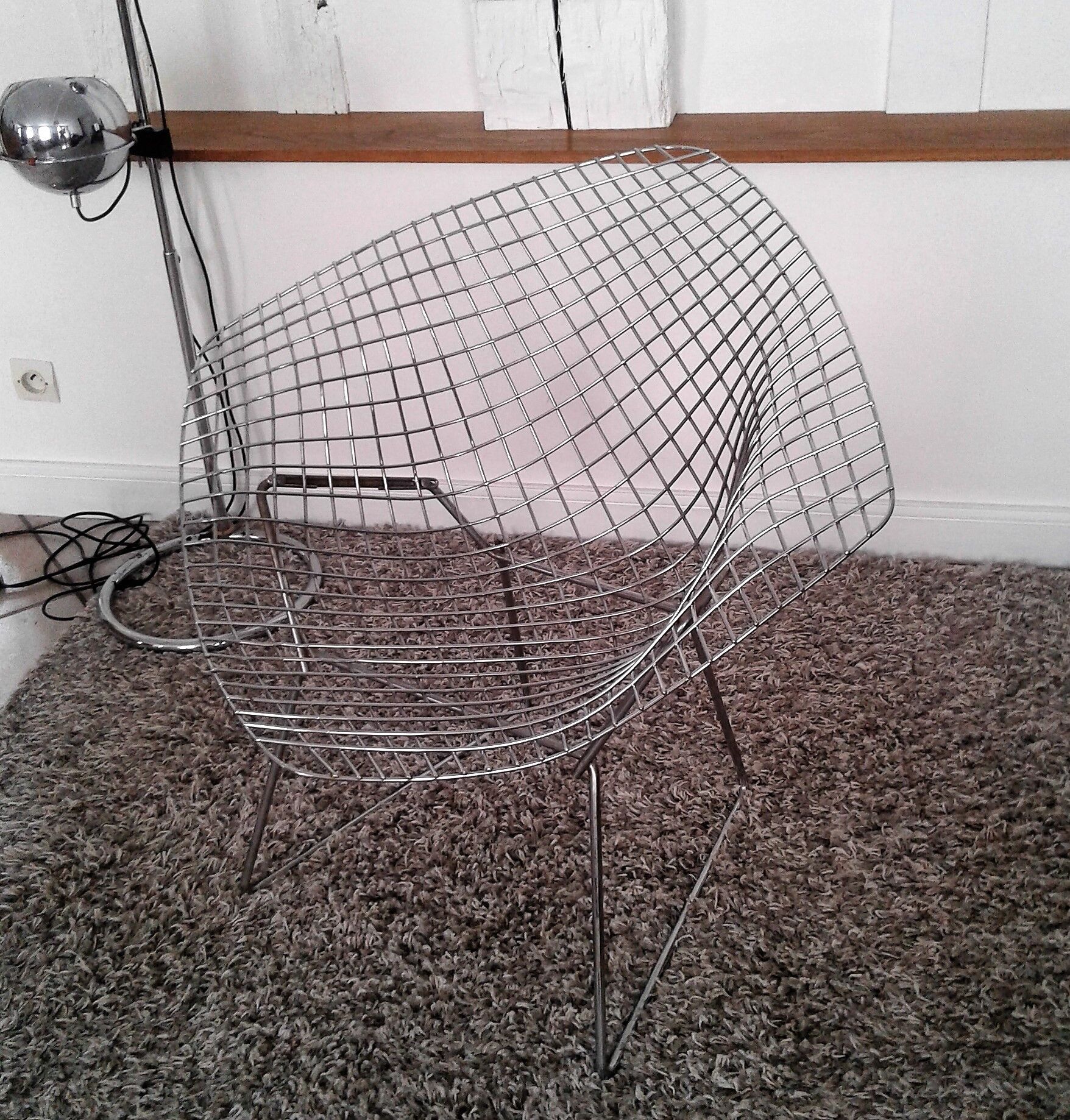 Diamond design chromed metal Chair Harry Bertoia Knoll early 1970s edition