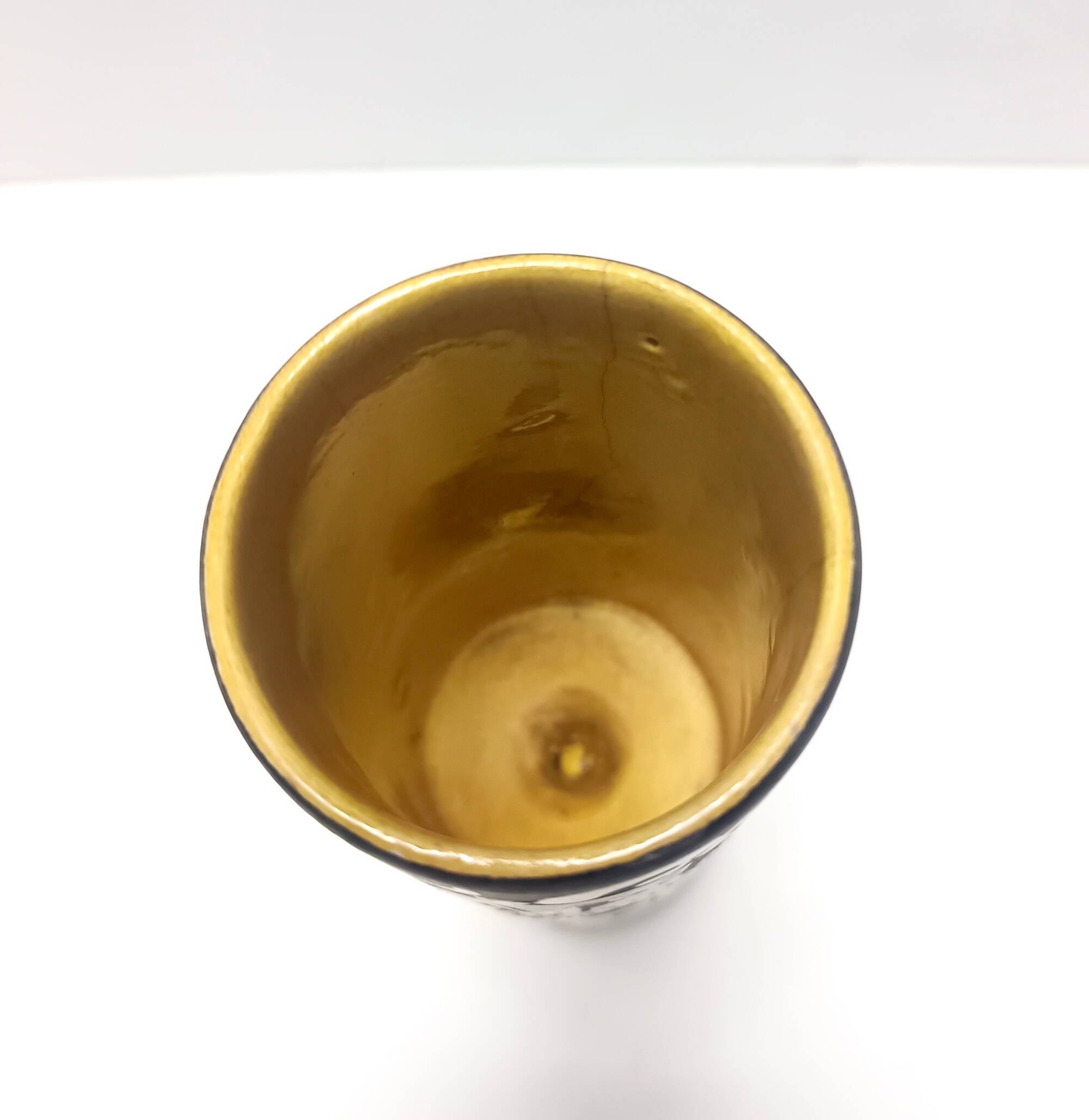 Black Lacquered Ceramic Goblet Vase by by Roger Capron, France