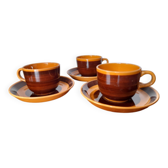 Set of 3 vintage Sarreguemines cups and saucers