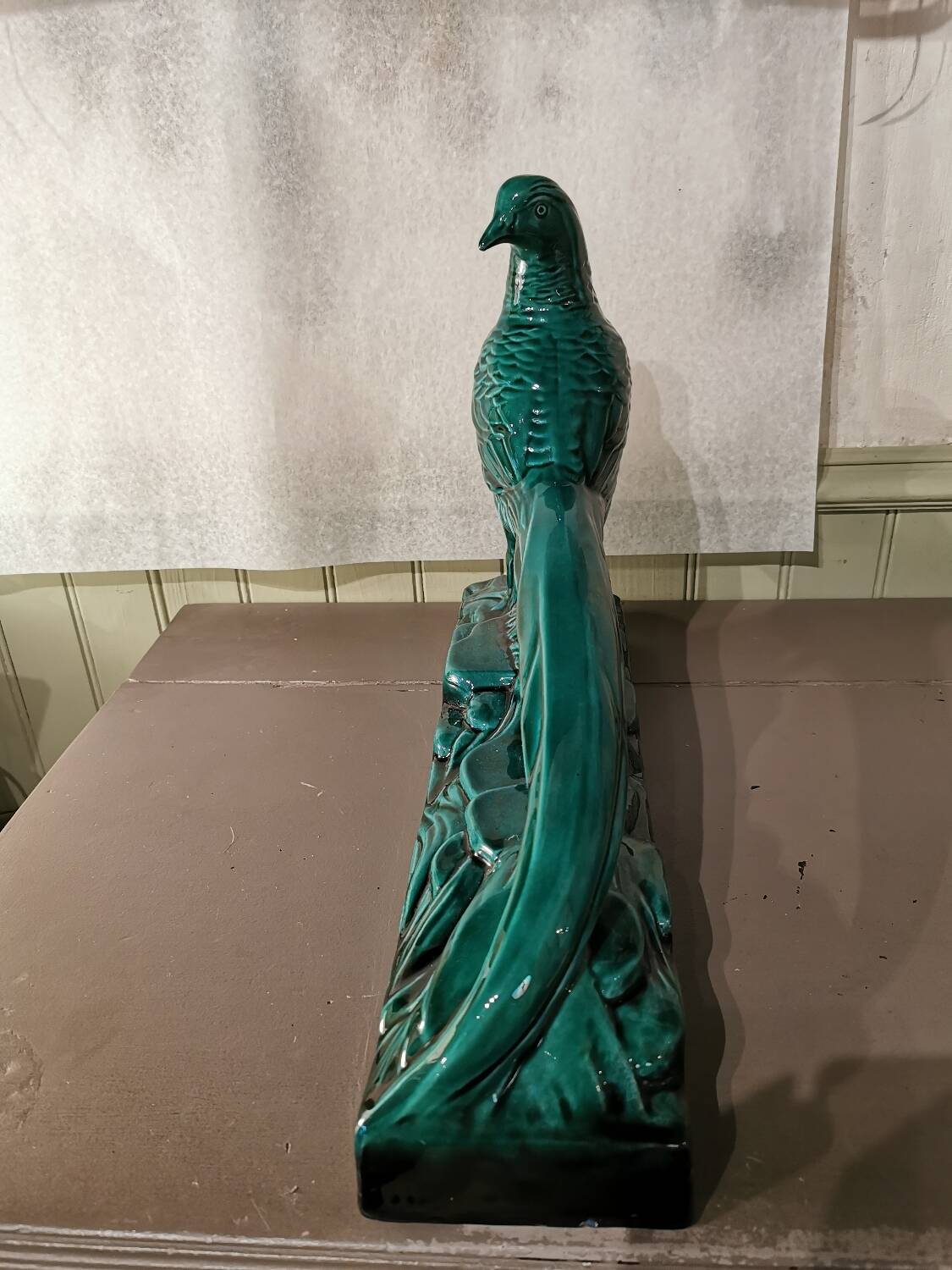 Art Deco Pheasant in Green Ceramic