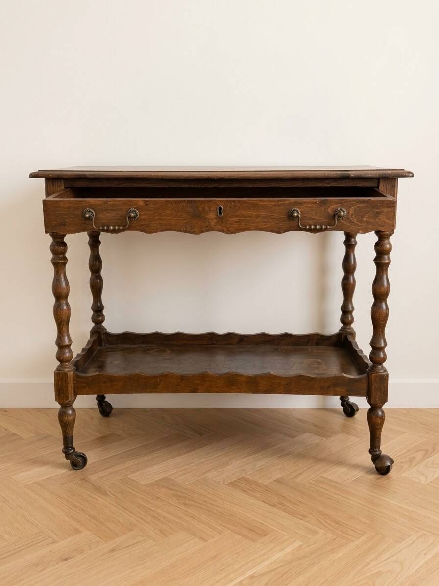 Antique solid oak sideboard with wheels