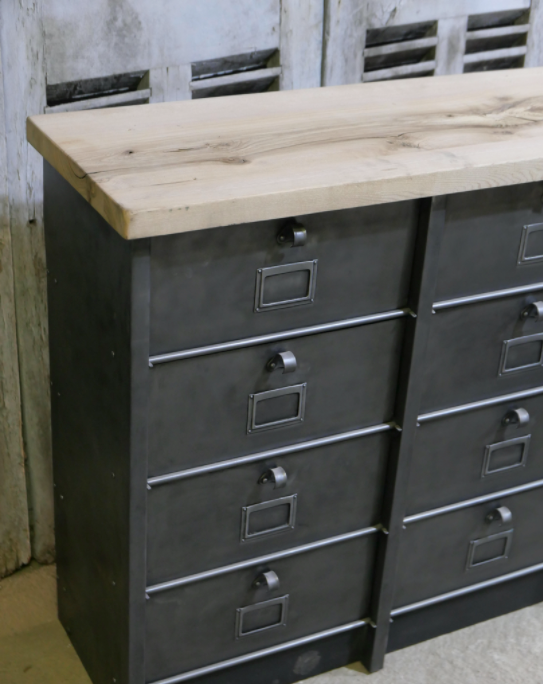 Industrial storage cabinet 12 strafor valve and solid oak top
