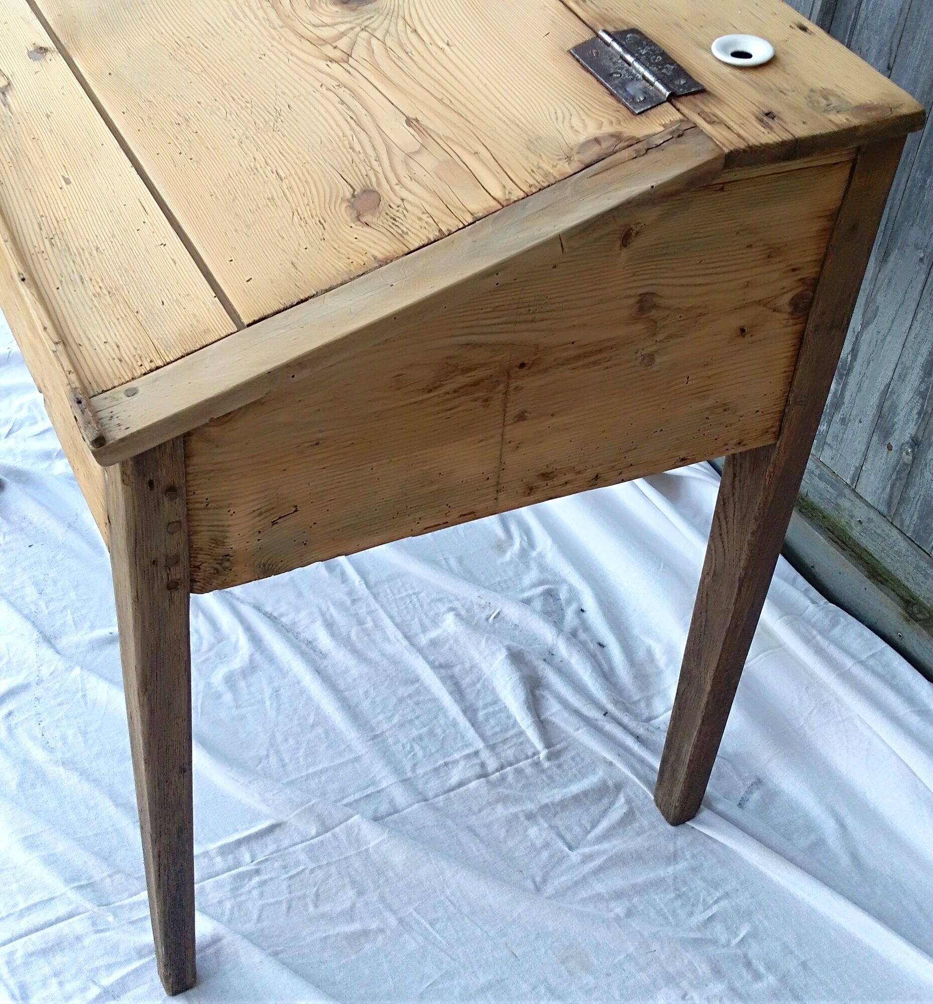 former schoolboy desk with felling and his porcelain inkwell