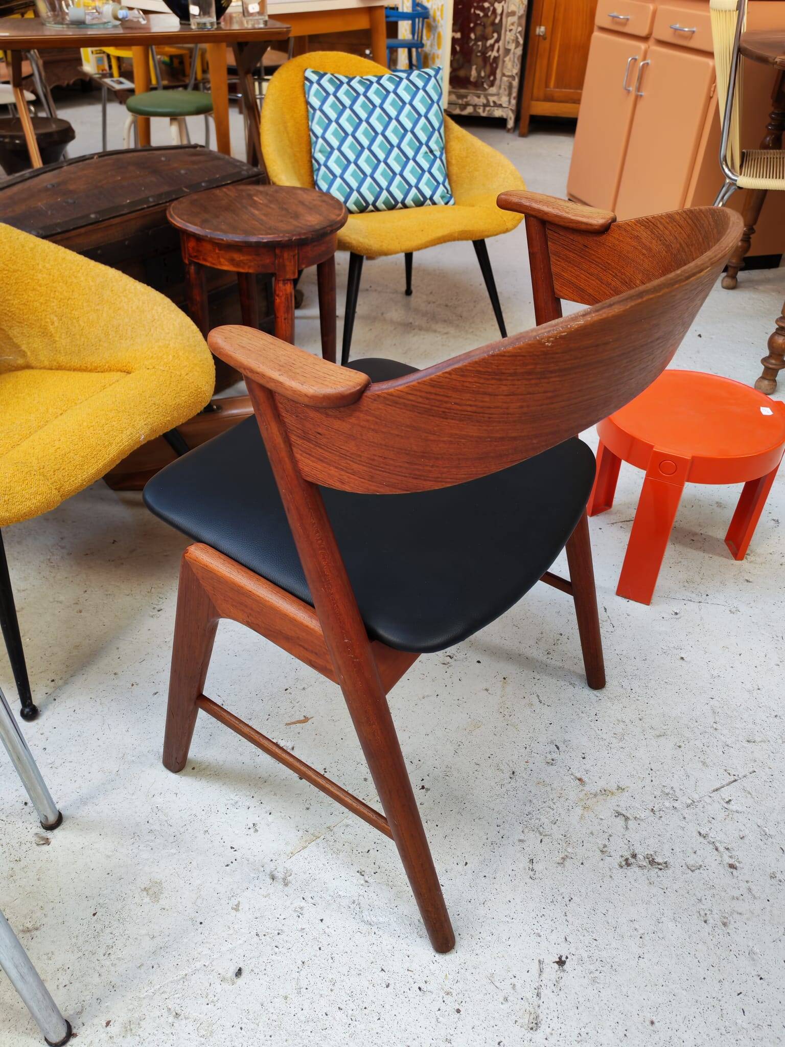 Danish bridge armchair in teak and black vinyl by Korup Stolefabrik circa 1