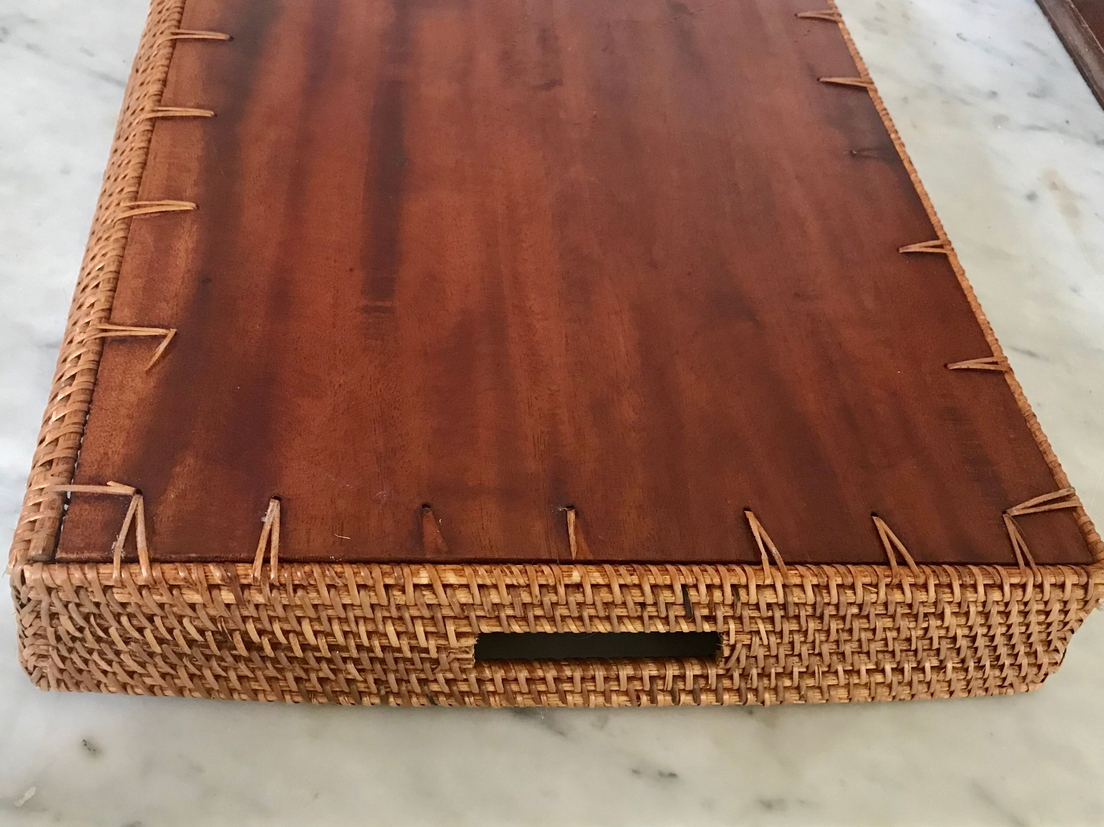 Vintage wood and rattan platter