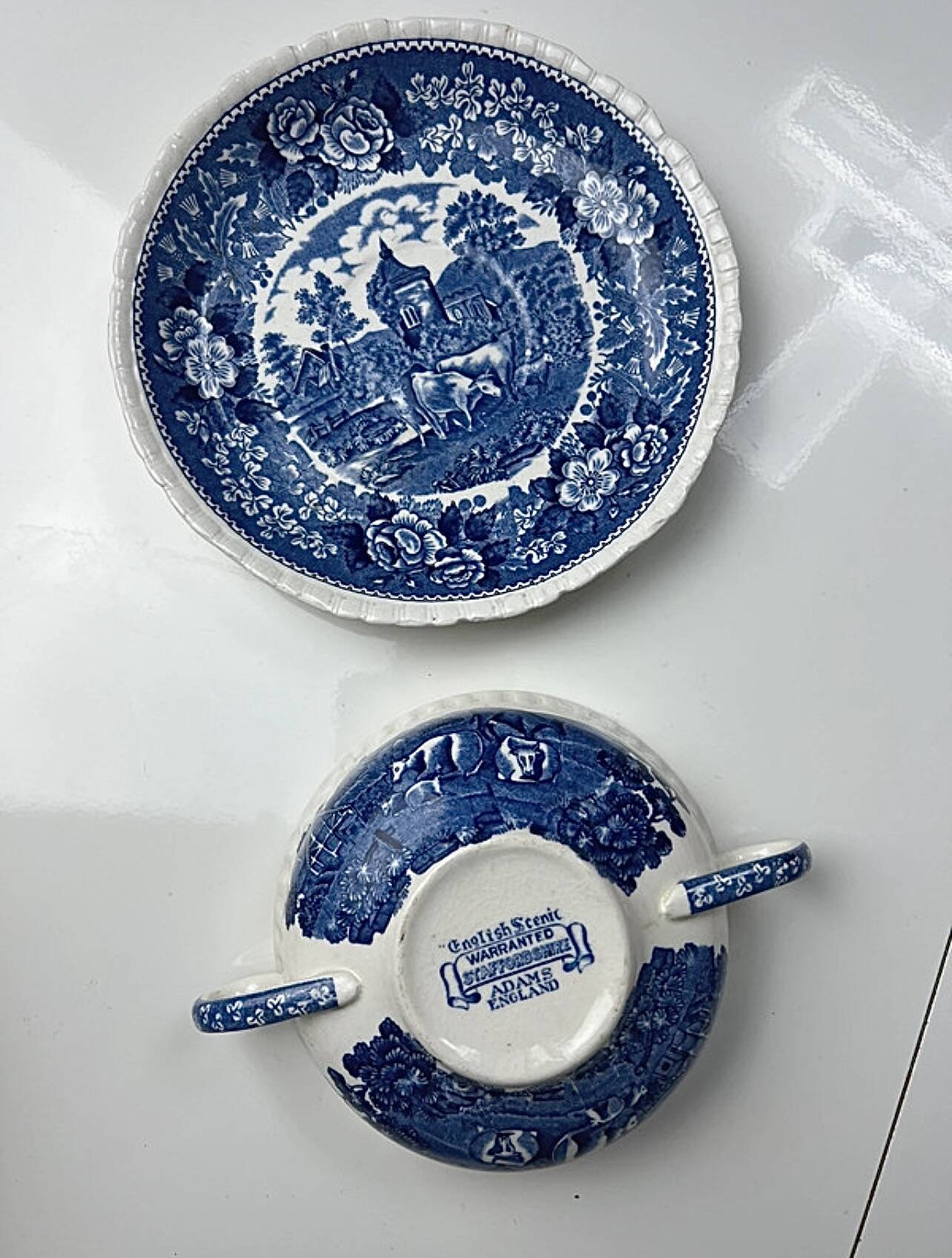 Adams English Scenic dish and bowl with handles