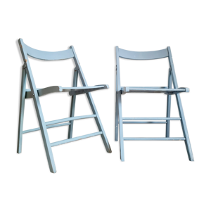Paire de chaises de jardin en bois pliantes bleu