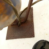 Art Deco lamp in glass paste and wrought iron with leaves