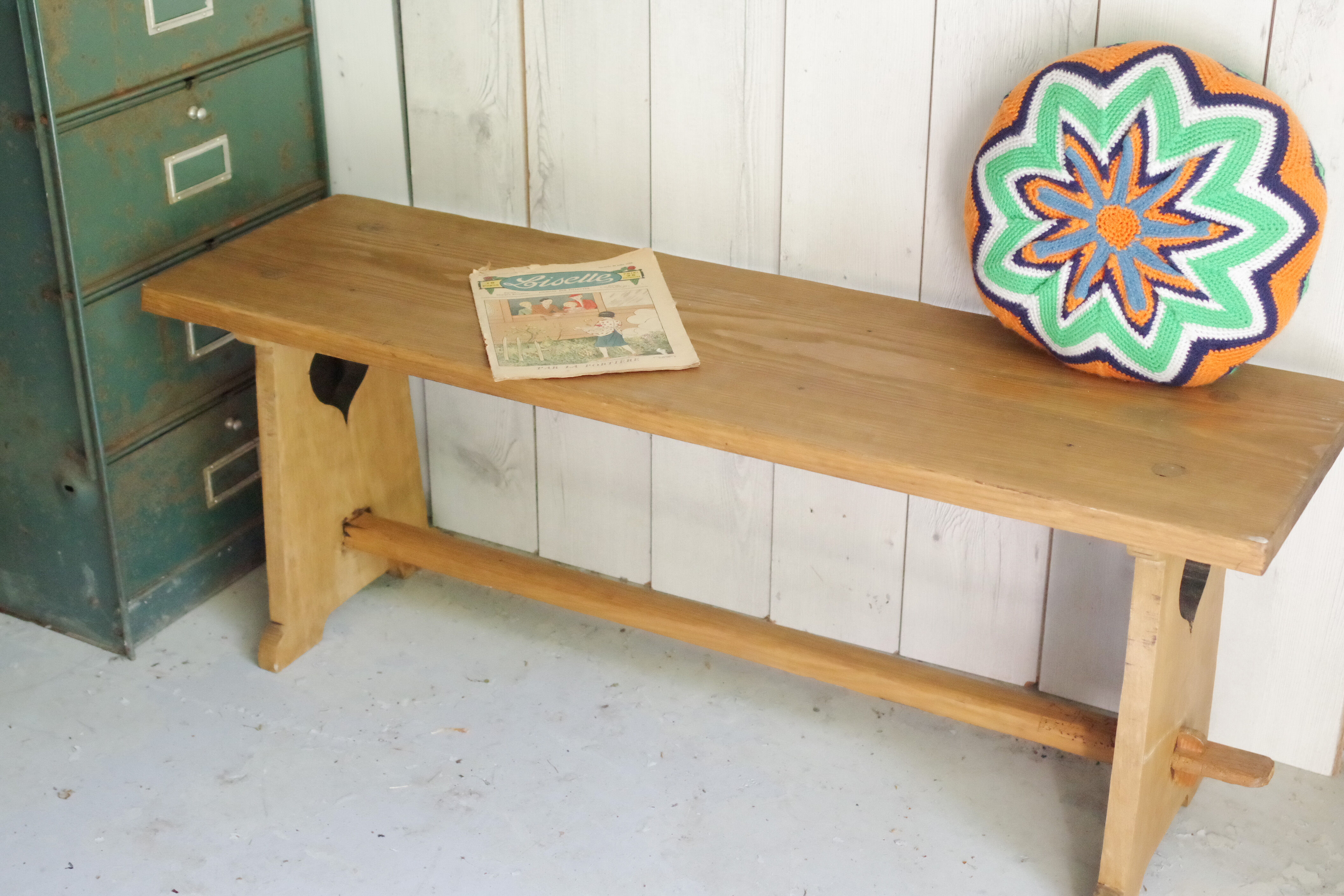 Old cottage bench in solid wood