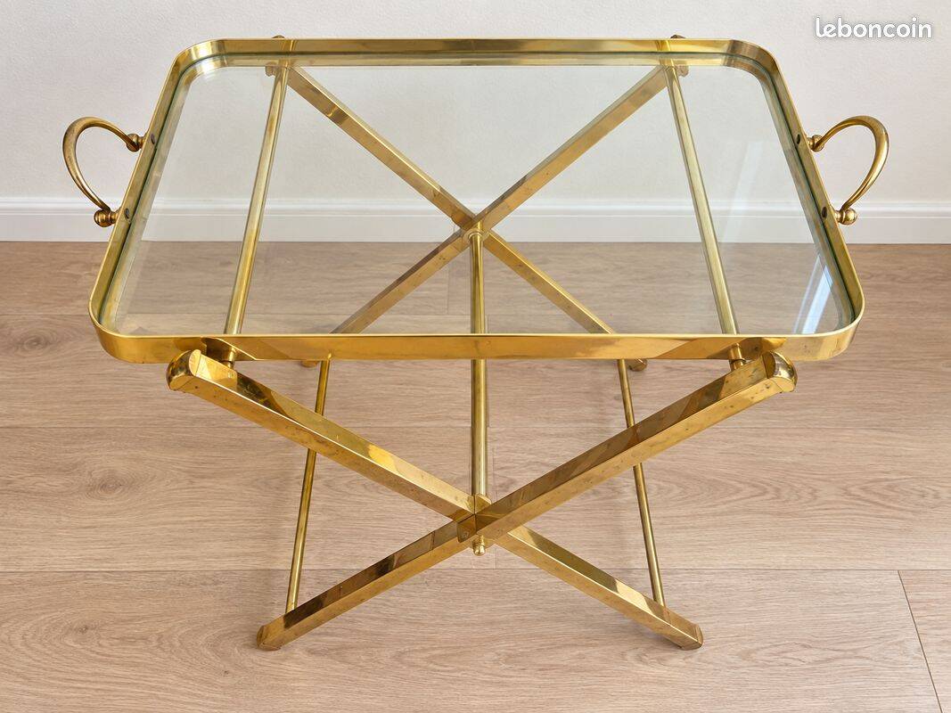 Vintage side table in gilded brass and glass – 1960s/70s