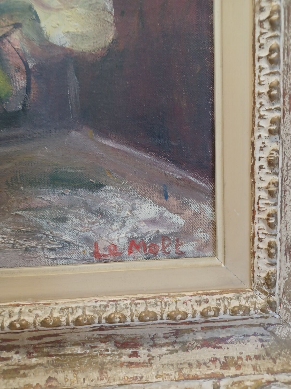 Oil on canvas by philippe le molt. parisian interior, 30s/40s.