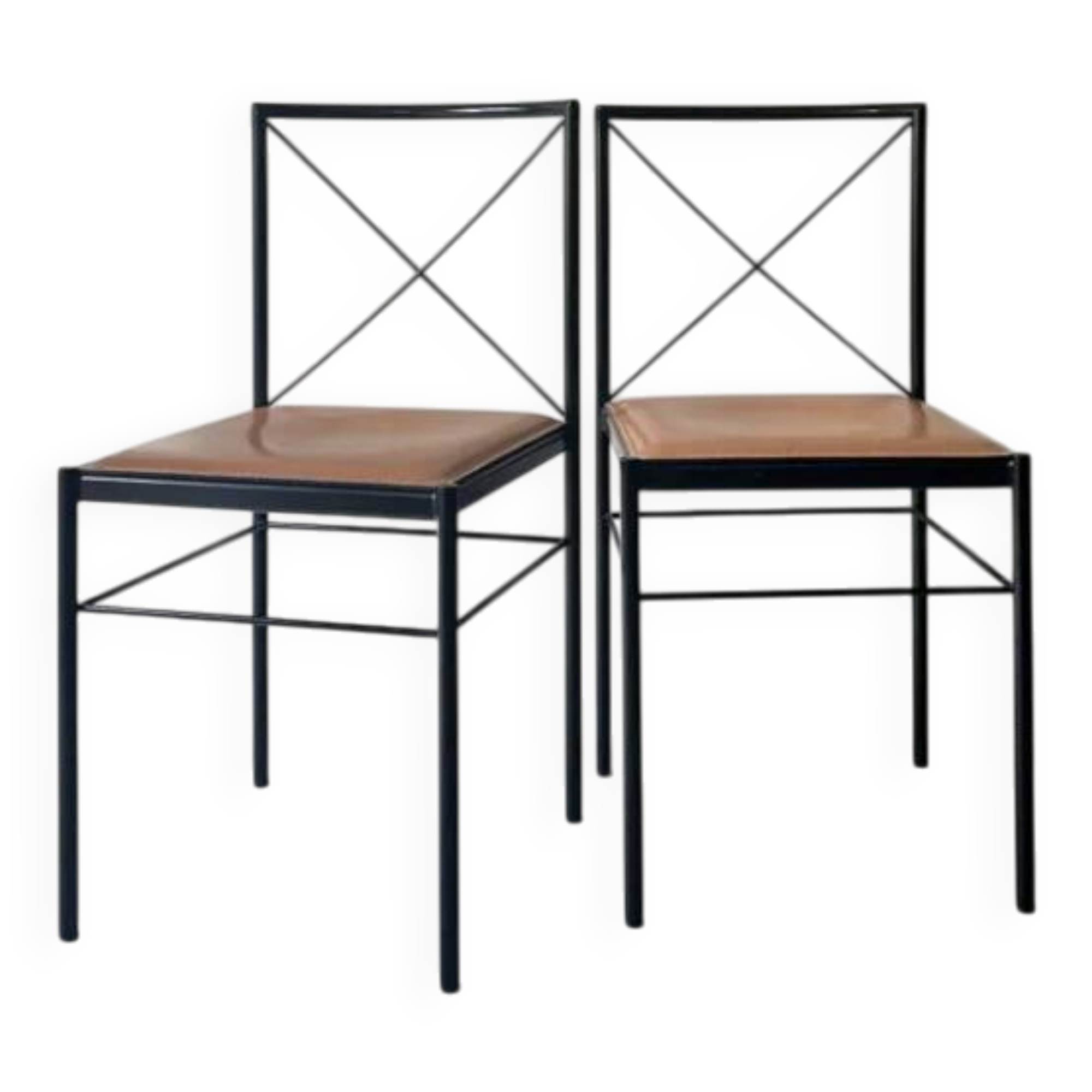 Set of 2 Italian chairs in black metal/cognac leather Arrben, Italy 1970.