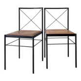 Lot de 2 chaises  italiennes en métal noir/ cuir cognac Arrben, Italie 1970