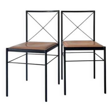 Set of 2 Italian chairs in black metal/cognac leather Arrben, Italy 1970.
