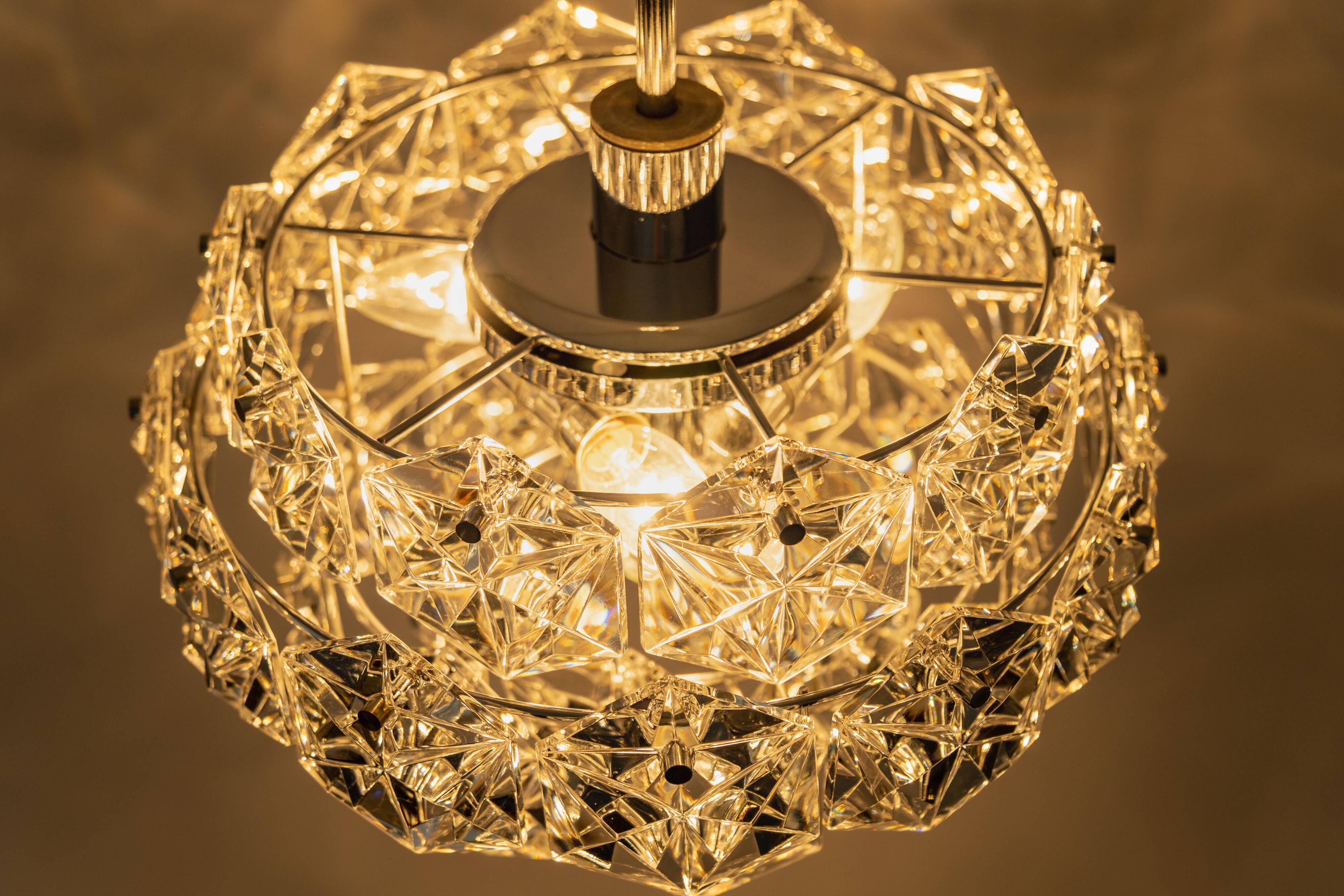 Small and Superb Pendant, Chrome and Crystal Glass by Kinkeldey, Germany, 1970