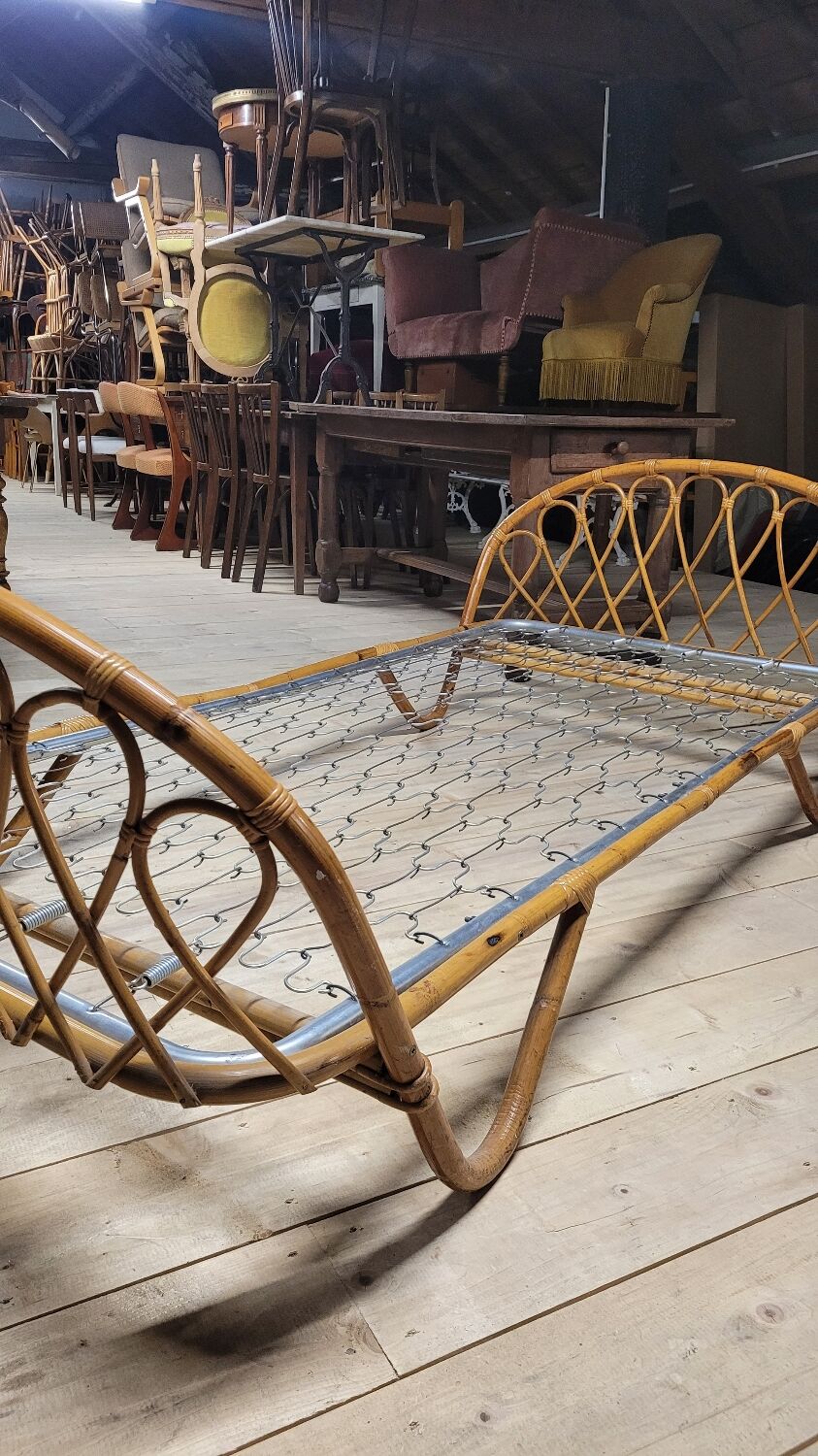 Vintage rattan basket sofa bed - 1950s