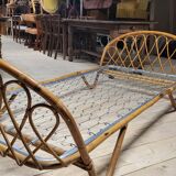 Vintage rattan basket sofa bed - 1950s