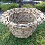 Cache pot rond "king size " en rotin vintage années 70